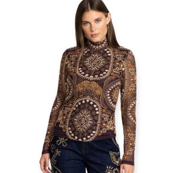 JOHNNY WAS Loving Is Easy Mesh Tee Embroidered Bohemian Boho Fall Size M NEW - Picture 3 of 13